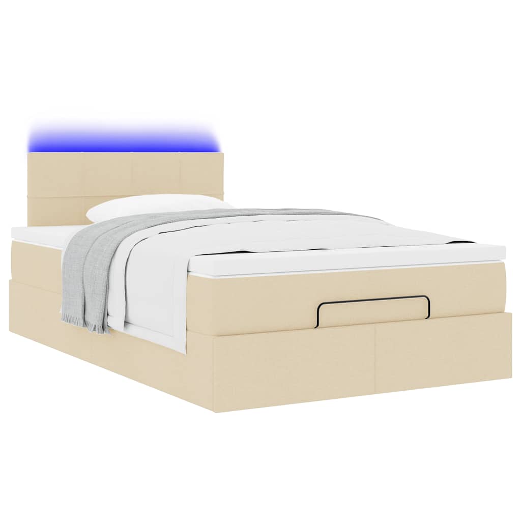 vidaXL Lit capitonné avec matelas et LED Crème 120x190 cm Tissu