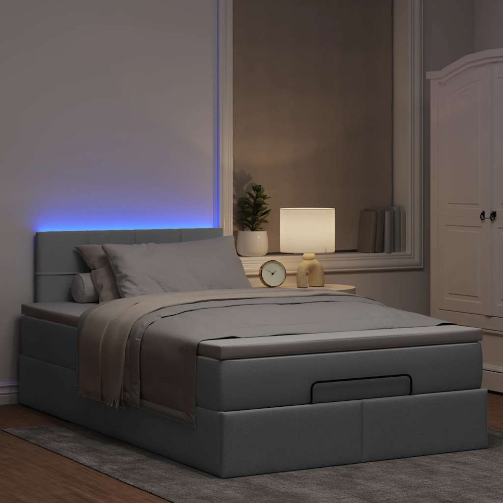 Ottoman-Bett mit Matratze & LEDs Hellgrau 120x200 cm Stoff