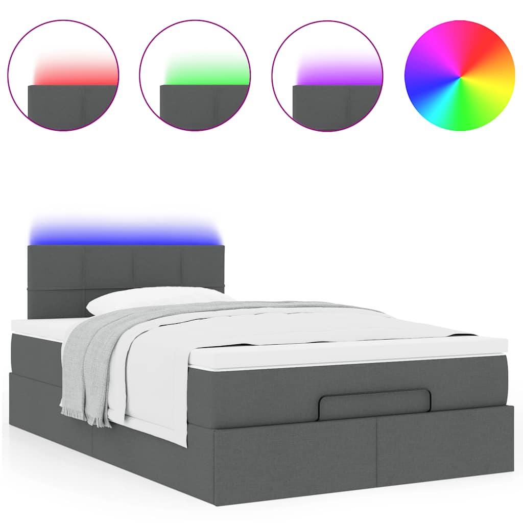 vidaXL Ottomane Bett mit Matratze & LEDs Dunkelgrau 120x200 cm Stoff