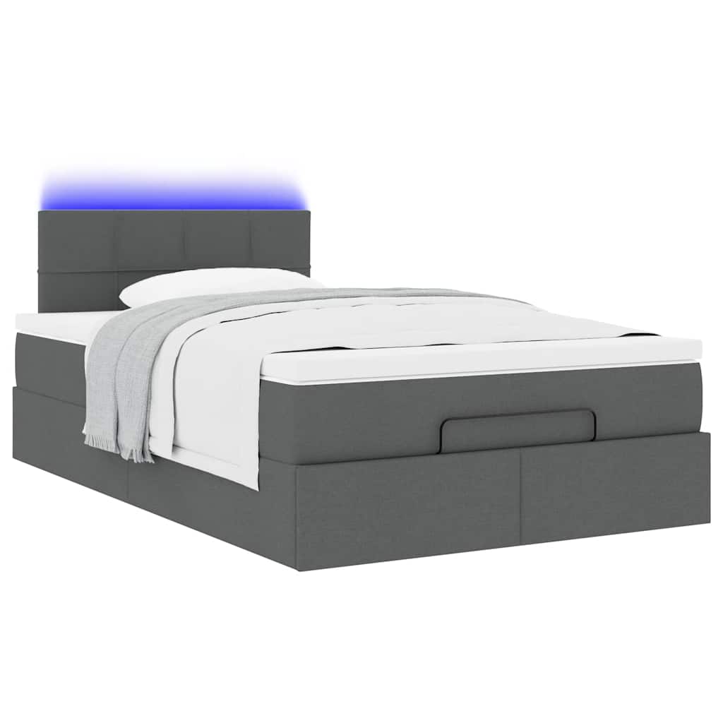 vidaXL Ottomane Bett mit Matratze & LEDs Dunkelgrau 120x200 cm Stoff