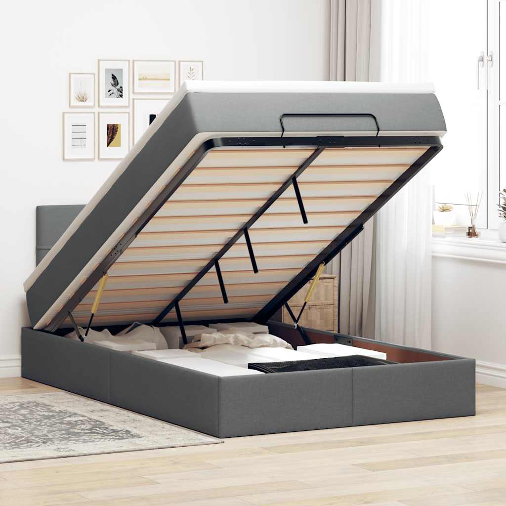vidaXL Ottomane Bett mit Matratze & LEDs Dunkelgrau 120x200 cm Stoff