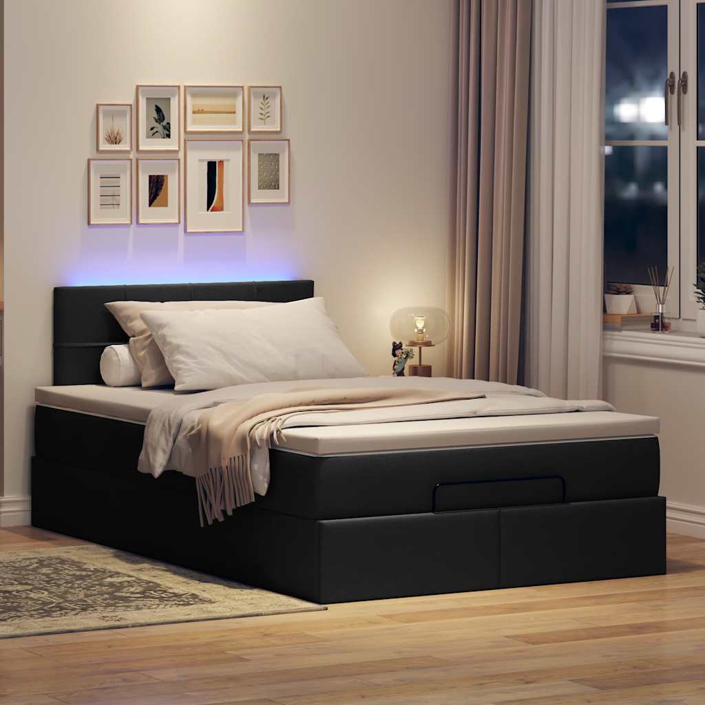 vidaXL Ottoman-Bett mit Matratze & LEDs Schwarz 120x200 cm Stoff
