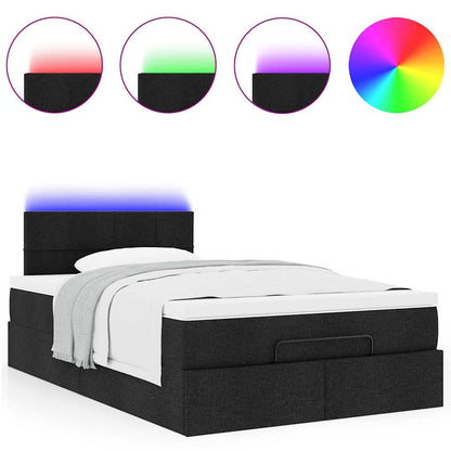 vidaXL Ottoman-Bett mit Matratze & LEDs Schwarz 120x200 cm Stoff