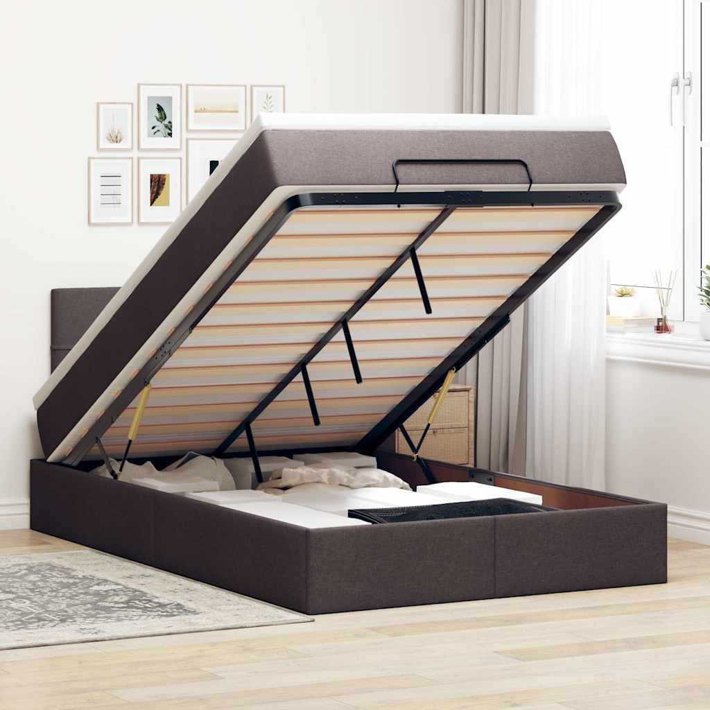 vidaXL Ottoman-Bett mit Matratze & LEDs Dunkelbraun 120x200 cm Stoff