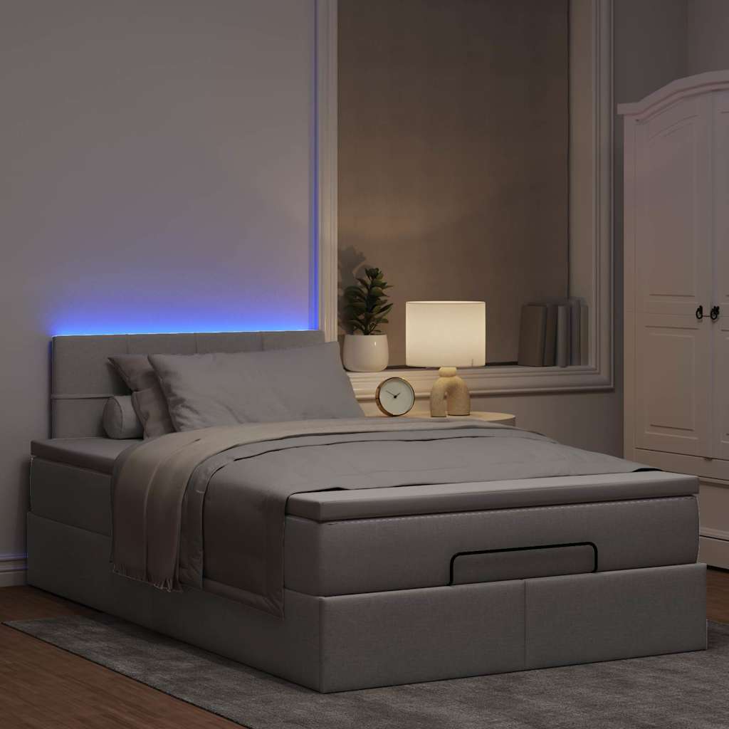 Ottoman-Bett mit Matratze & LEDs Taupe 120x200 cm Stoff