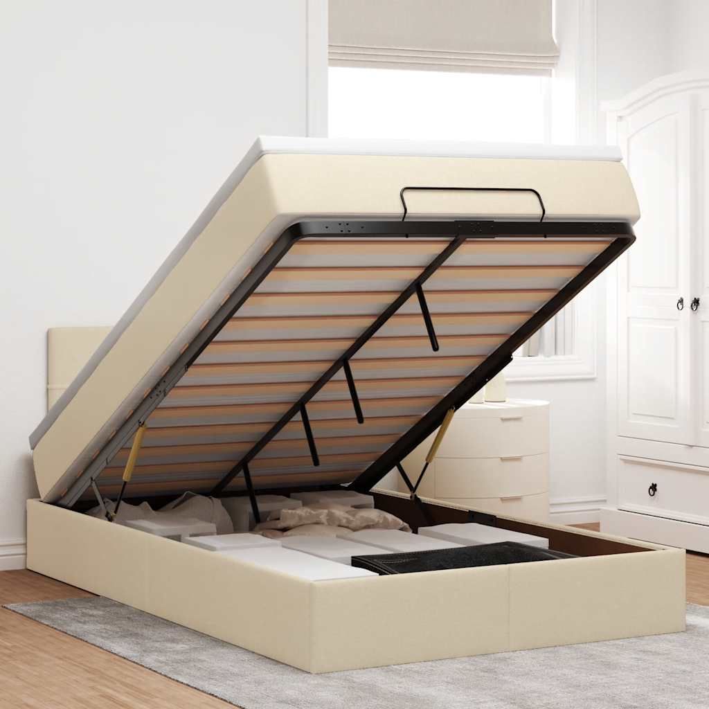 vidaXL Lit ottoman avec matelas et LED Crème 120x200 cm Tissu