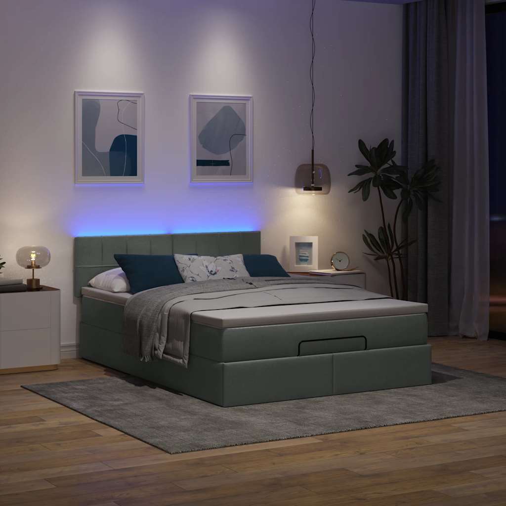vidaXL Lit ottoman avec matelas et LED Gris foncé 140x190 cm Tissu