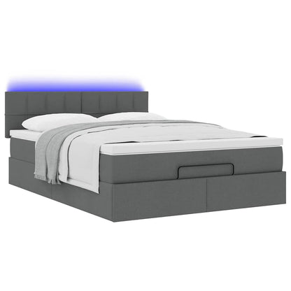 vidaXL Lit ottoman avec matelas et LED Gris foncé 140x190 cm Tissu