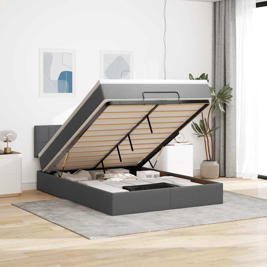 vidaXL Lit ottoman avec matelas et LED Gris foncé 140x190 cm Tissu