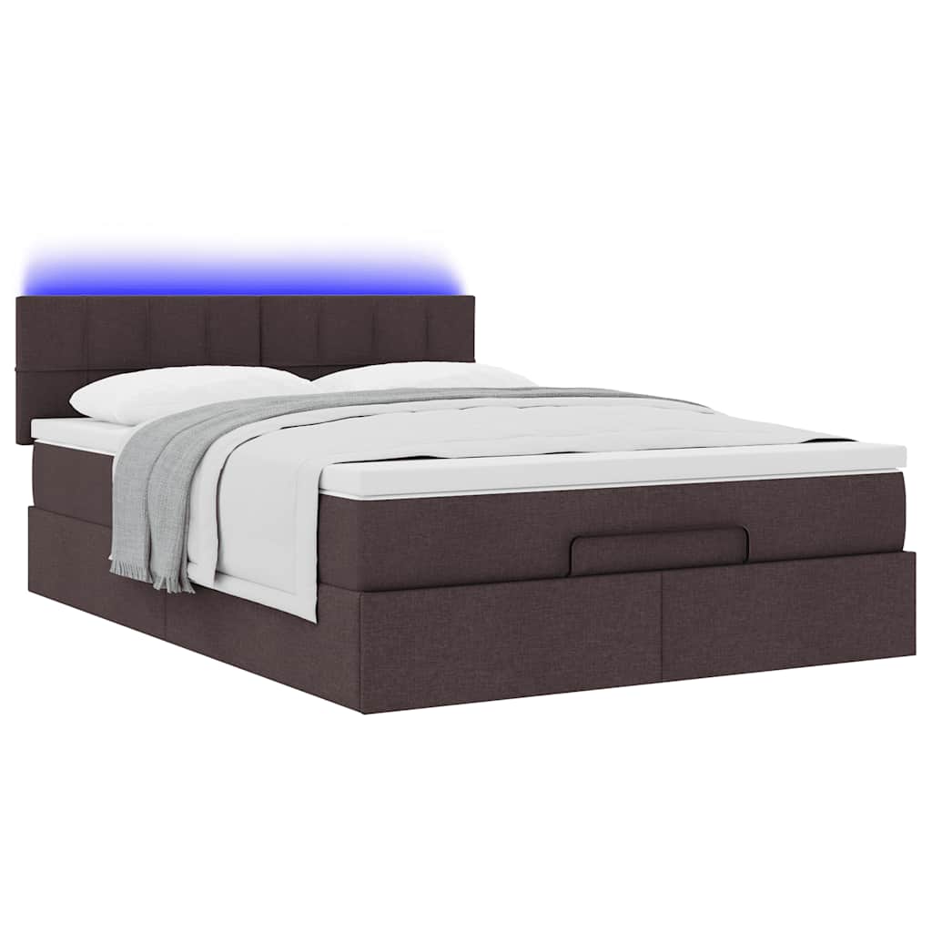 vidaXL Ottomanische Bett mit Matratze & LEDs Dunkelbraun 140x190 cm