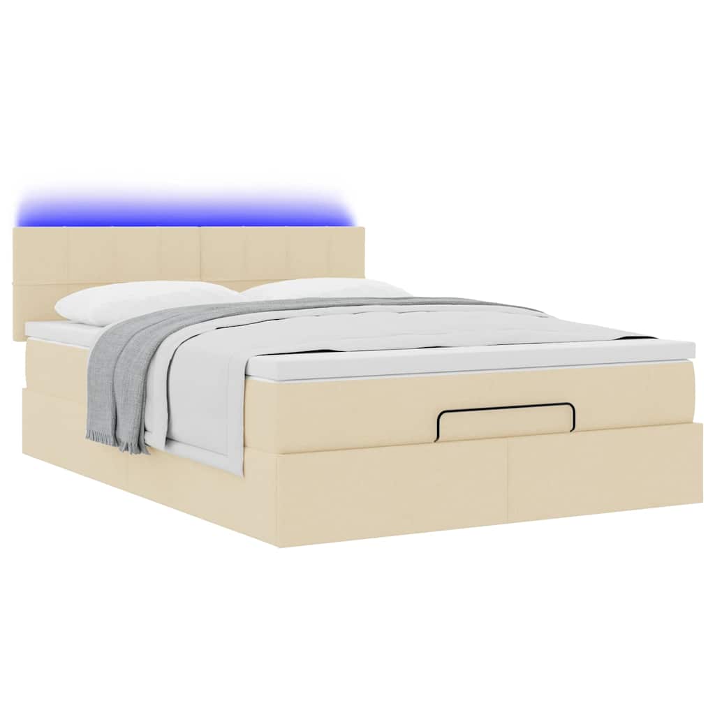 vidaXL Ottomane Bett mit Matratze & LEDs Creme 140x190 cm Stoff