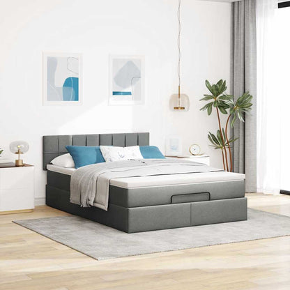 vidaXL Lit ottoman avec matelas et LED gris foncé 140x200 cm Tissu