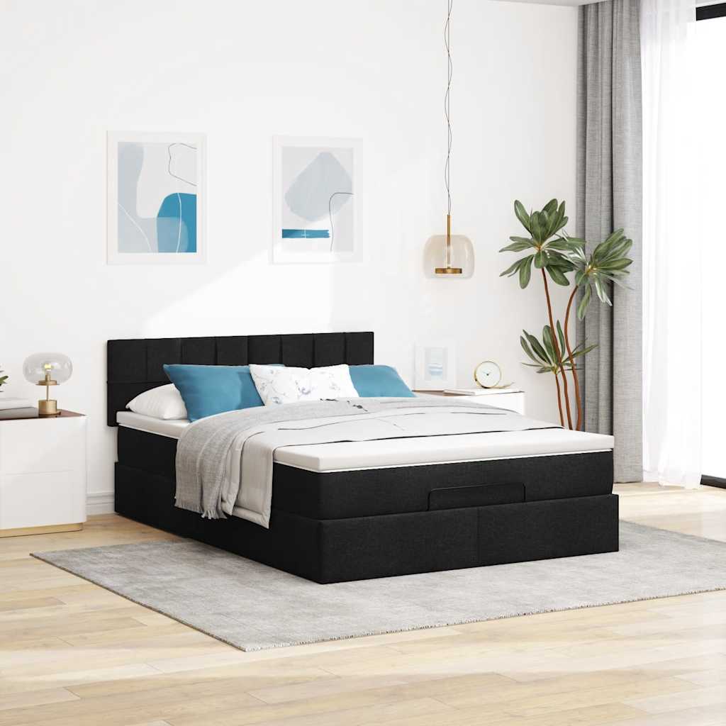 vidaXL Ottomane Bett mit Matratze & LEDs Schwarz 140x200 cm Stoff