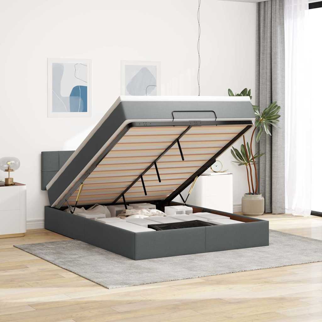 vidaXL Ottomane Bett mit Matratze & LEDs Schwarz 140x200 cm Stoff