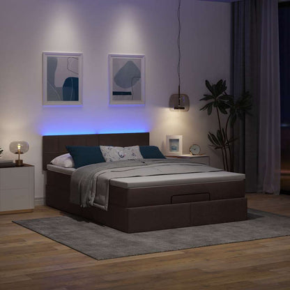 vidaXL Lit ottoman avec matelas et LED Marron foncé 140x200 cm Tissu