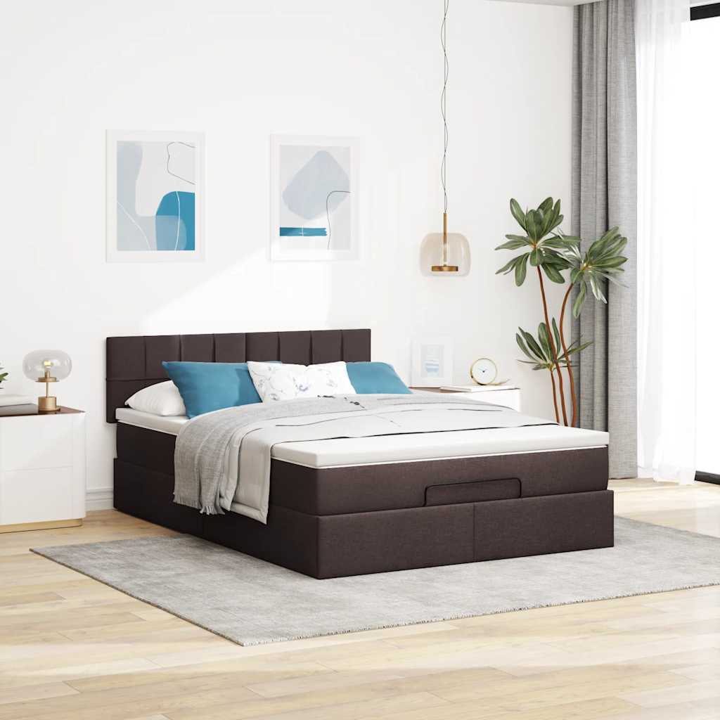 vidaXL Lit ottoman avec matelas et LED Marron foncé 140x200 cm Tissu