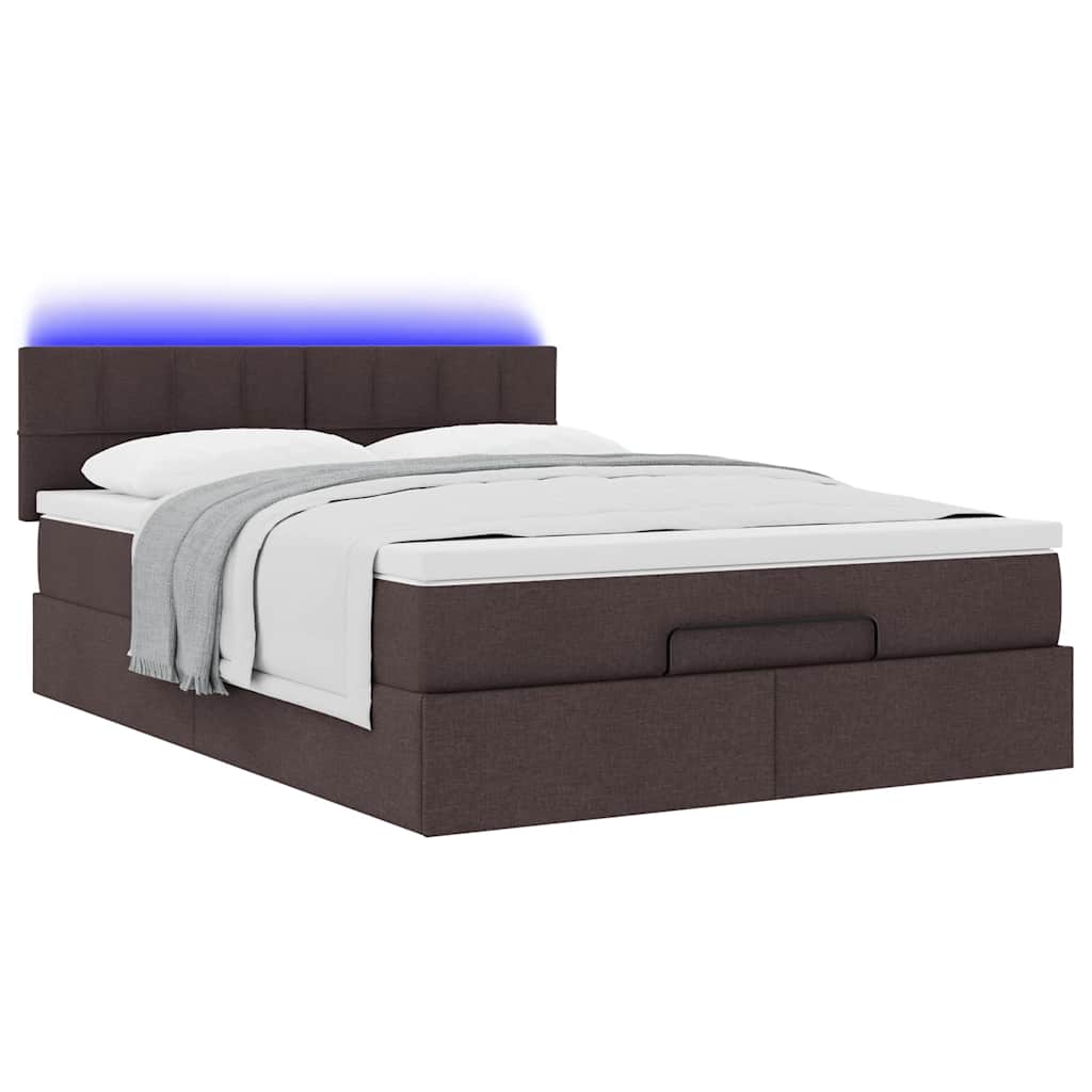 vidaXL Lit ottoman avec matelas et LED Marron foncé 140x200 cm Tissu