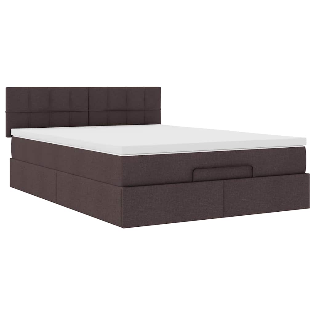vidaXL Lit ottoman avec matelas et LED Marron foncé 140x200 cm Tissu