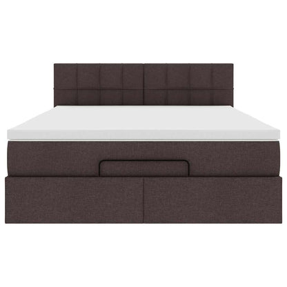 vidaXL Lit ottoman avec matelas et LED Marron foncé 140x200 cm Tissu