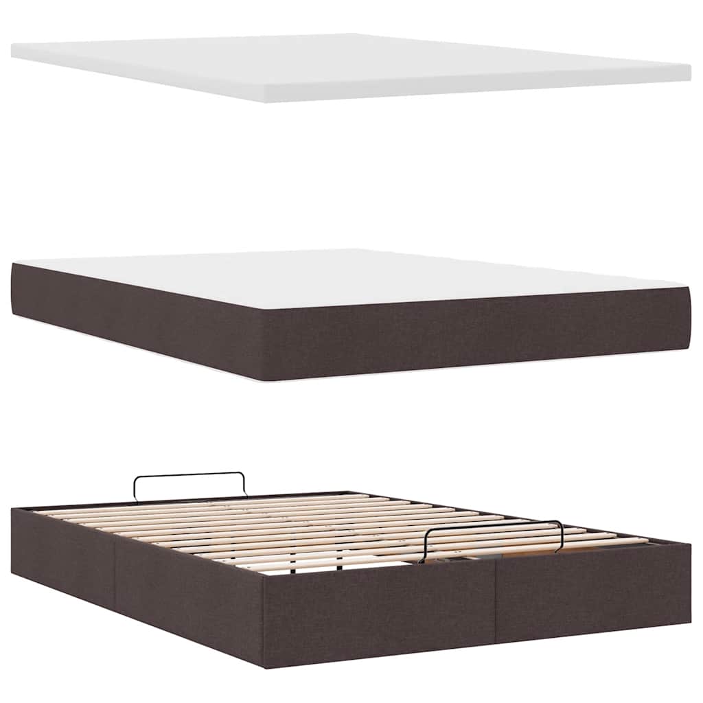 vidaXL Lit ottoman avec matelas et LED Marron foncé 140x200 cm Tissu