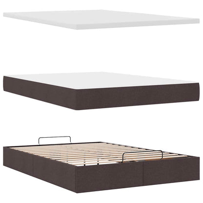 vidaXL Lit ottoman avec matelas et LED Marron foncé 140x200 cm Tissu