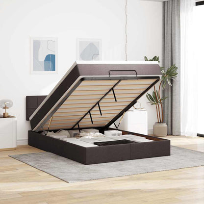 vidaXL Lit ottoman avec matelas et LED Marron foncé 140x200 cm Tissu