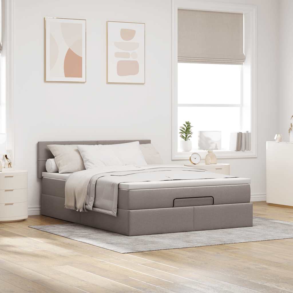 vidaXL Ottomane Bett mit Matratze & LEDs Taupe 140x200 cm Stoff