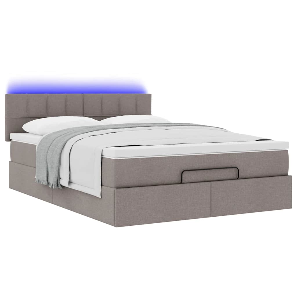 vidaXL Ottomane Bett mit Matratze & LEDs Taupe 140x200 cm Stoff