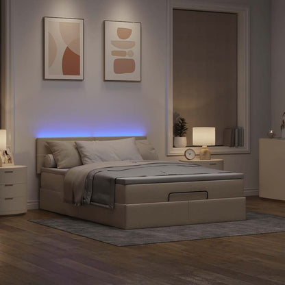 vidaXL Lit coffre avec matelas et LED Crème 140x200 cm Tissu