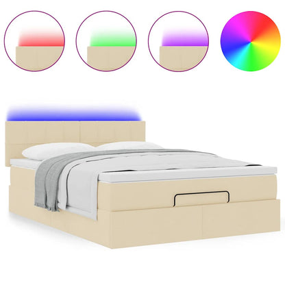 vidaXL Lit coffre avec matelas et LED Crème 140x200 cm Tissu
