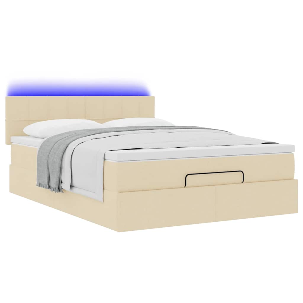 vidaXL Lit coffre avec matelas et LED Crème 140x200 cm Tissu
