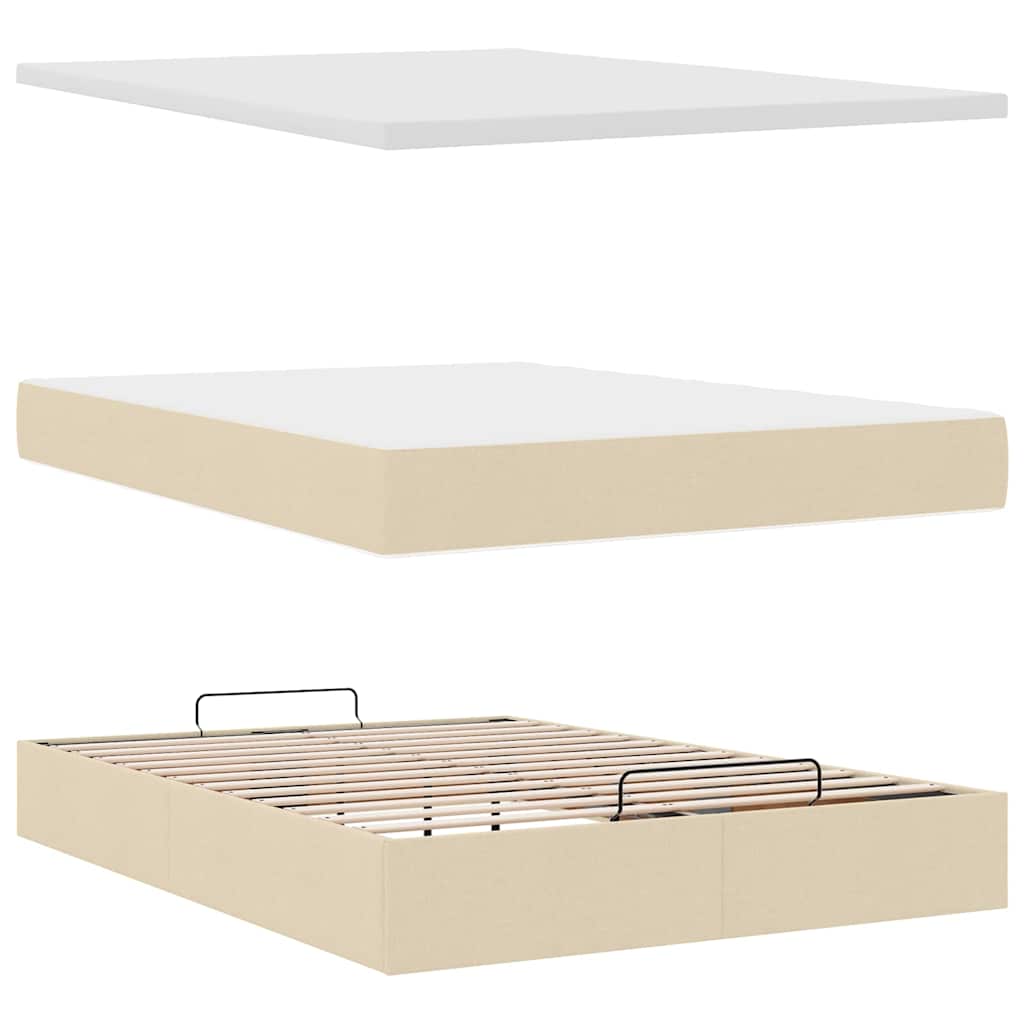 vidaXL Lit coffre avec matelas et LED Crème 140x200 cm Tissu