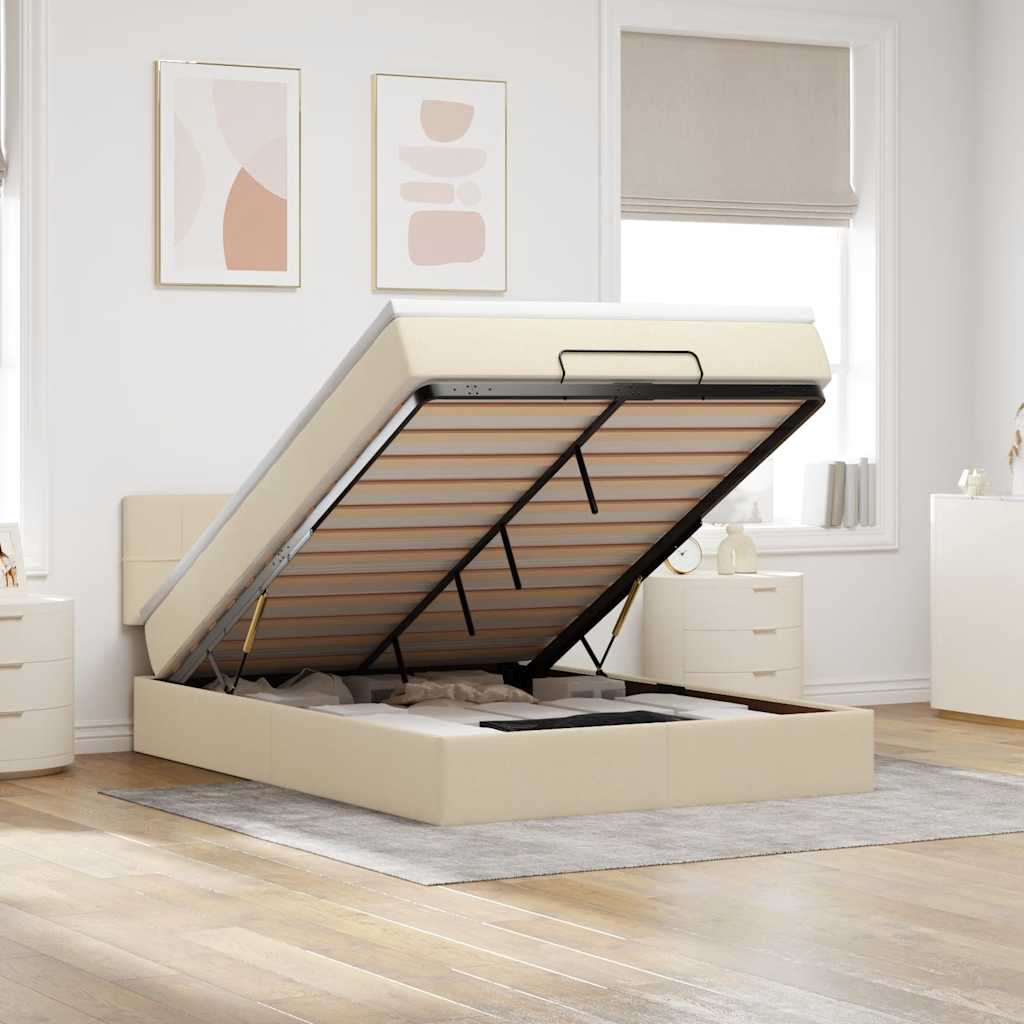 vidaXL Lit coffre avec matelas et LED Crème 140x200 cm Tissu