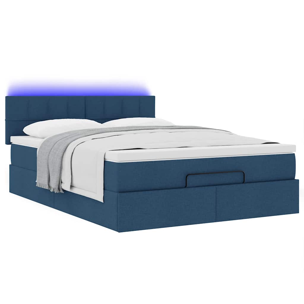 vidaXL Ottoman-Bett mit Matratze & LEDs Blau 140x200 cm Stoff