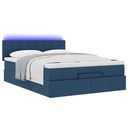 vidaXL Ottoman-Bett mit Matratze & LEDs Blau 140x200 cm Stoff