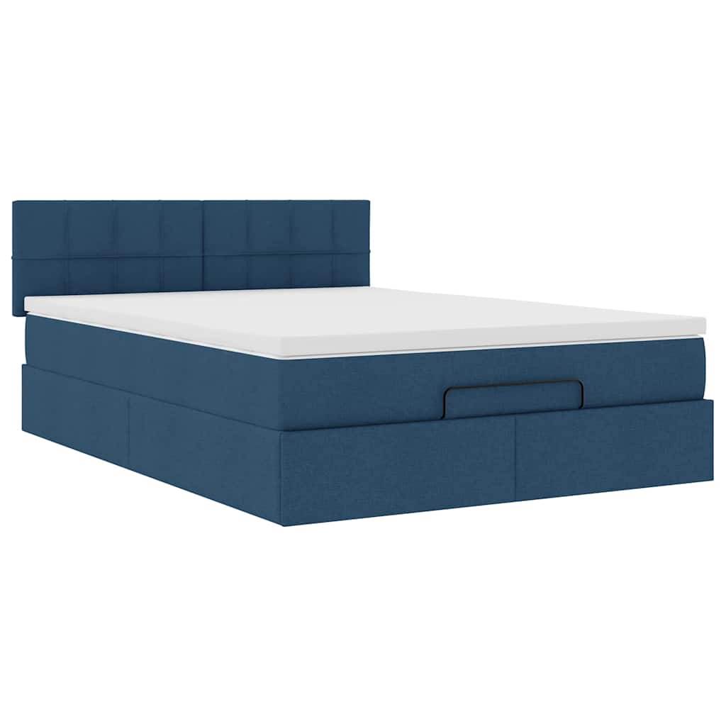 vidaXL Ottoman-Bett mit Matratze & LEDs Blau 140x200 cm Stoff
