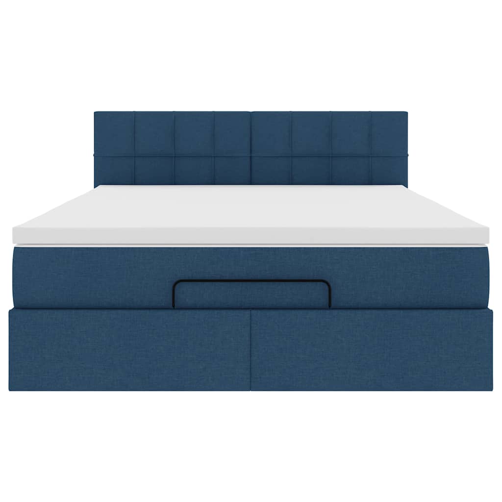 vidaXL Ottoman-Bett mit Matratze & LEDs Blau 140x200 cm Stoff