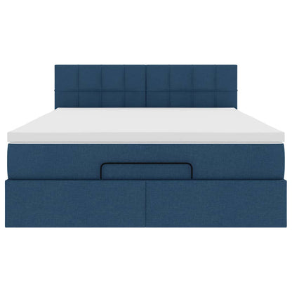 vidaXL Ottoman-Bett mit Matratze & LEDs Blau 140x200 cm Stoff