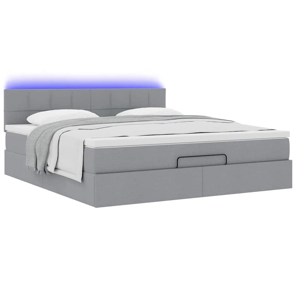 vidaXL Ottoman-Bett mit Matratze & LEDs Hellgrau 160x200 cm Stoff