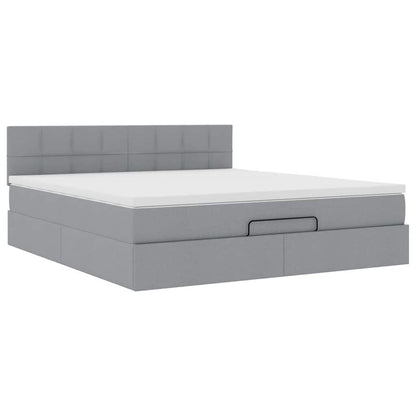 vidaXL Ottoman-Bett mit Matratze & LEDs Hellgrau 160x200 cm Stoff