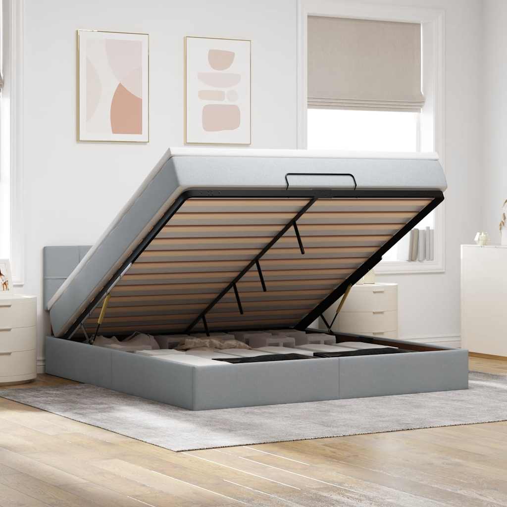 vidaXL Ottoman-Bett mit Matratze & LEDs Hellgrau 160x200 cm Stoff
