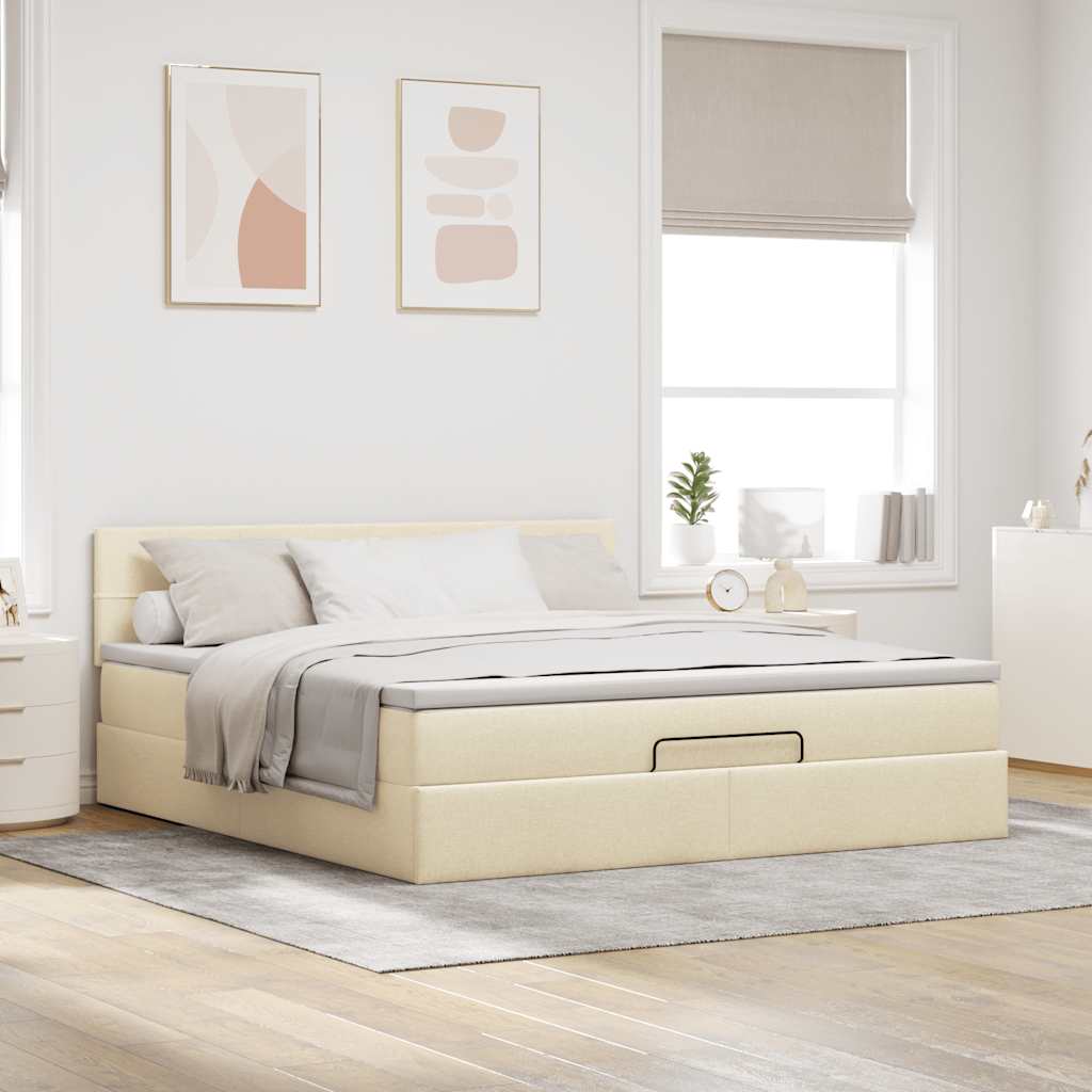 vidaXL Ottoman-Bett mit Matratze & LEDs Creme 160x200 cm Stoff