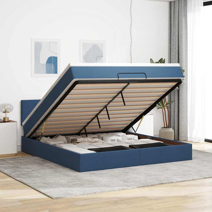 vidaXL Ottoman-Bett mit Matratze & LEDs Blau 160x200 cm Stoff