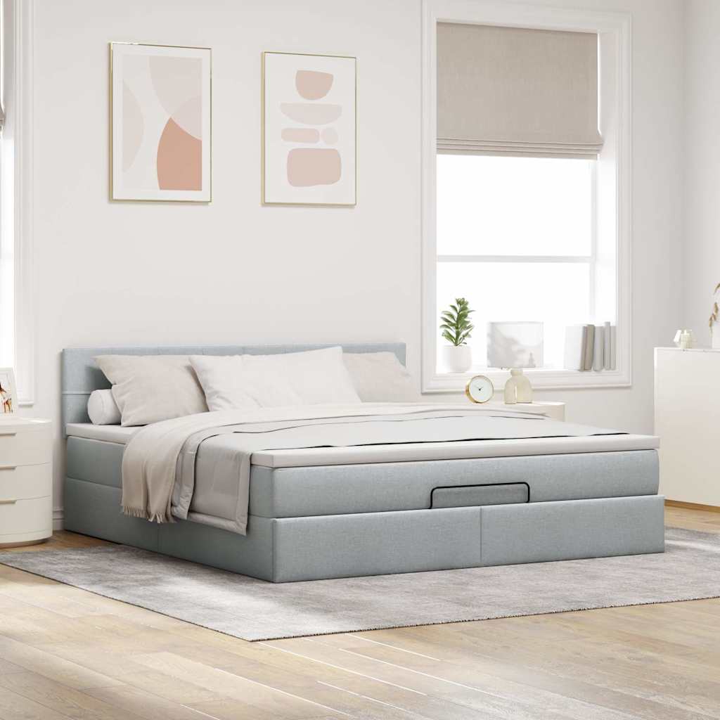 vidaXL Ottomane Bett mit Matratze & LEDs Hellgrau 180x200 cm Stoff