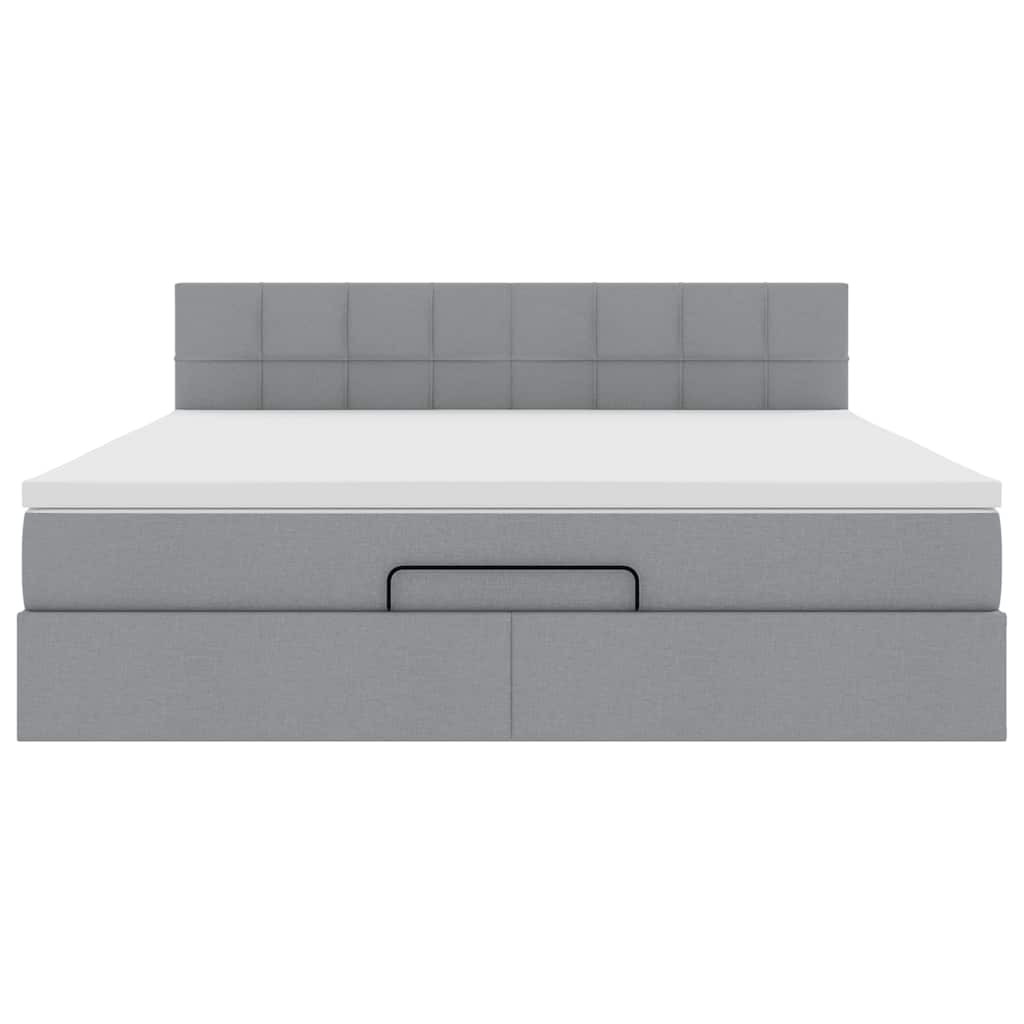 Ottomane Bett mit Matratze & LEDs Hellgrau 180x200 cm Stoff