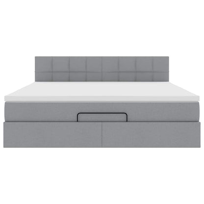 Ottomane Bett mit Matratze & LEDs Hellgrau 180x200 cm Stoff