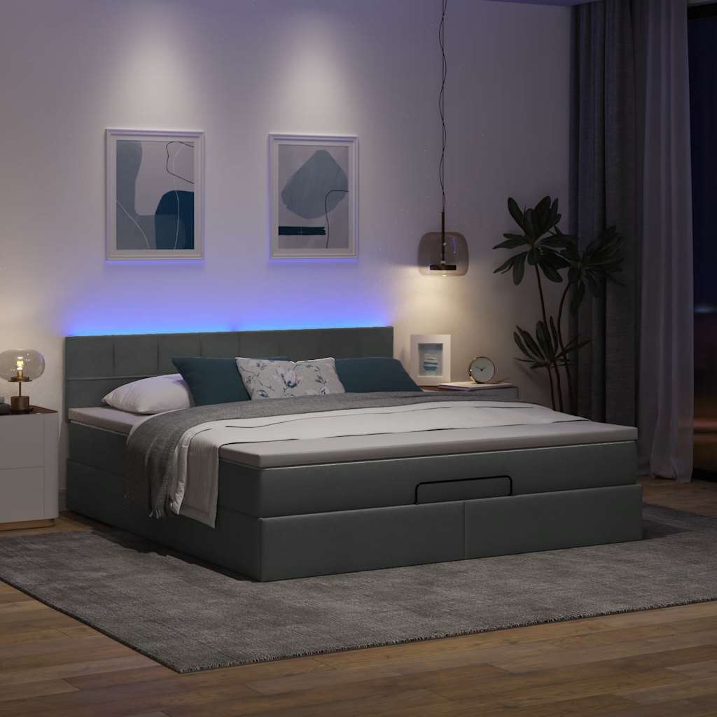 vidaXL Ottomane Bett mit Matratze & LEDs Dunkelgrau 180x200 cm Stoff