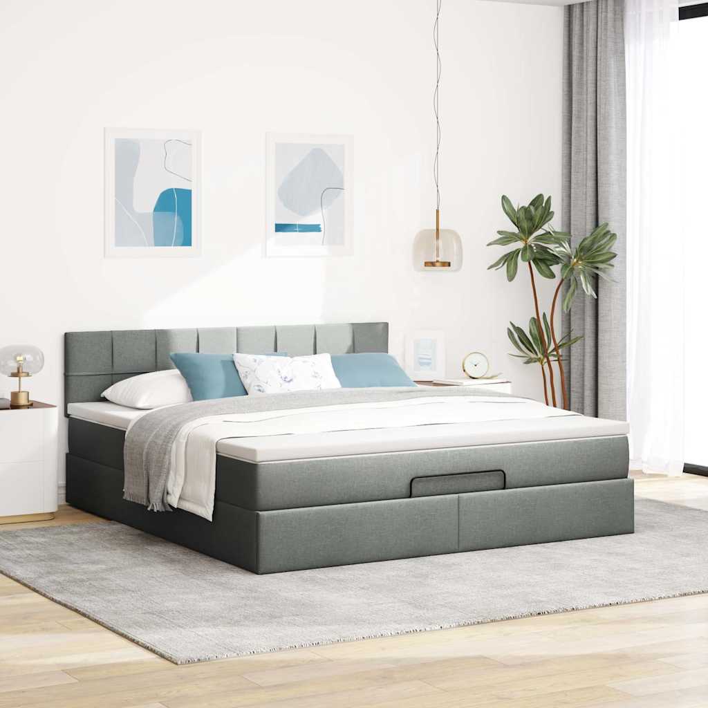 vidaXL Ottomane Bett mit Matratze & LEDs Dunkelgrau 180x200 cm Stoff