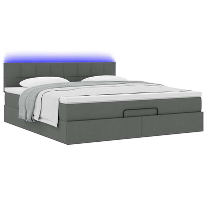 vidaXL Ottomane Bett mit Matratze & LEDs Dunkelgrau 180x200 cm Stoff