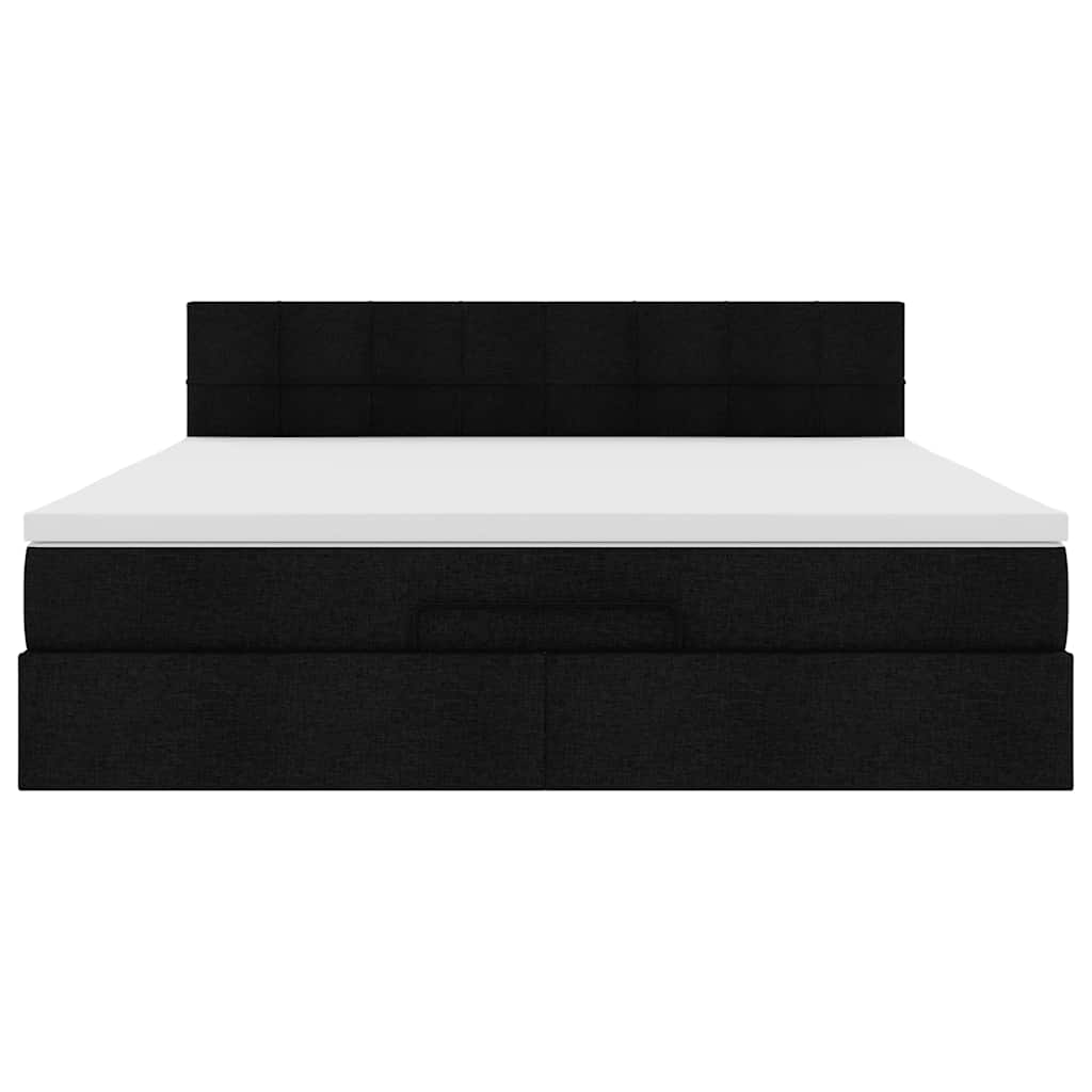 Ottomane Bett mit Matratze & LEDs Schwarz 180x200 cm Stoff